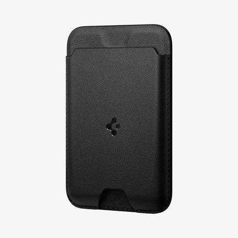 AMP02284 - MagSafe Card Holder Valentinus (MagFit) in black showing the card holder attached to back of device